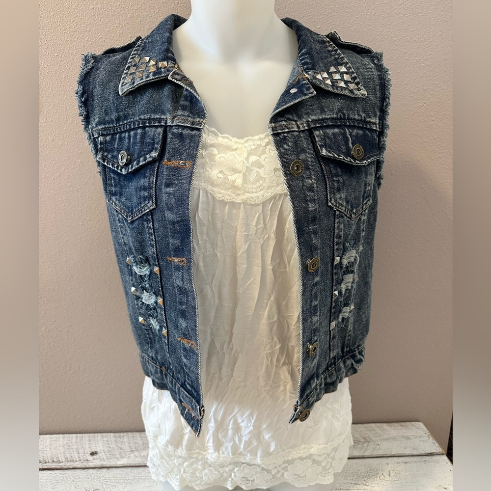 Cropped Jean Vest with Bling - NWT